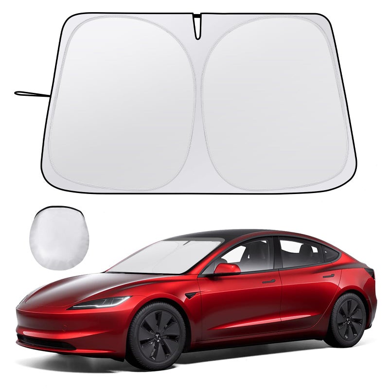 مظلة للزجاج الأمامي للسيارة من طراز Tesla Y/3 - غطاء ظل للشمس للنافذة الأمامية قابل للطي مع ملحقات احترافية من قماش الحماية من الأشعة فوق البنفسجية لطراز Tesla 3/Y 2016 إلى 2025 مع حقيبة تخزين - Image 1